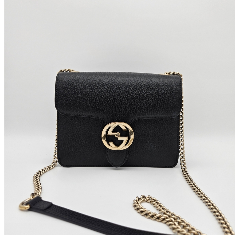 Authentic Gucci Interlocking G Shoulder Bag Black #4336M